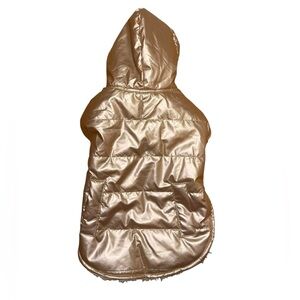 Hooded Dog Puffer Jacket in Pink Gold Size Small